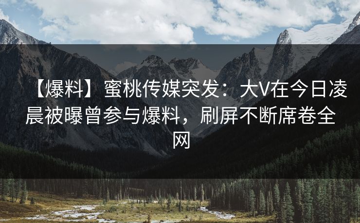 【爆料】蜜桃传媒突发：大V在今日凌晨被曝曾参与爆料，刷屏不断席卷全网