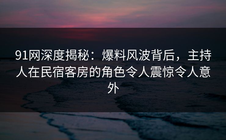 91网深度揭秘：爆料风波背后，主持人在民宿客房的角色令人震惊令人意外
